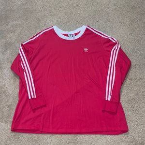 Adidas 3 Stripe Pink Long Sleeve T-Shirt